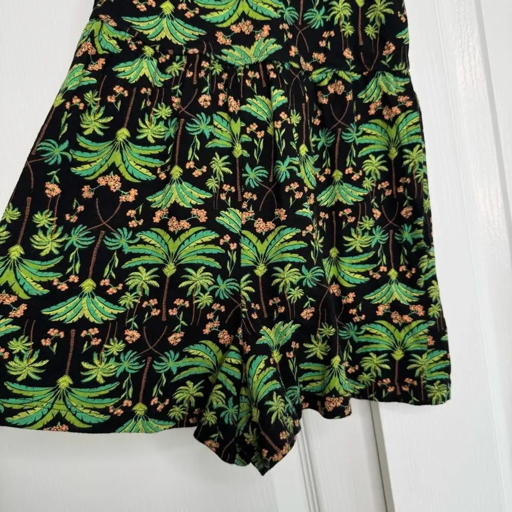 Old Navy Tropical Palm Tree Print One Piece Romper Black Green Size 8 Medium